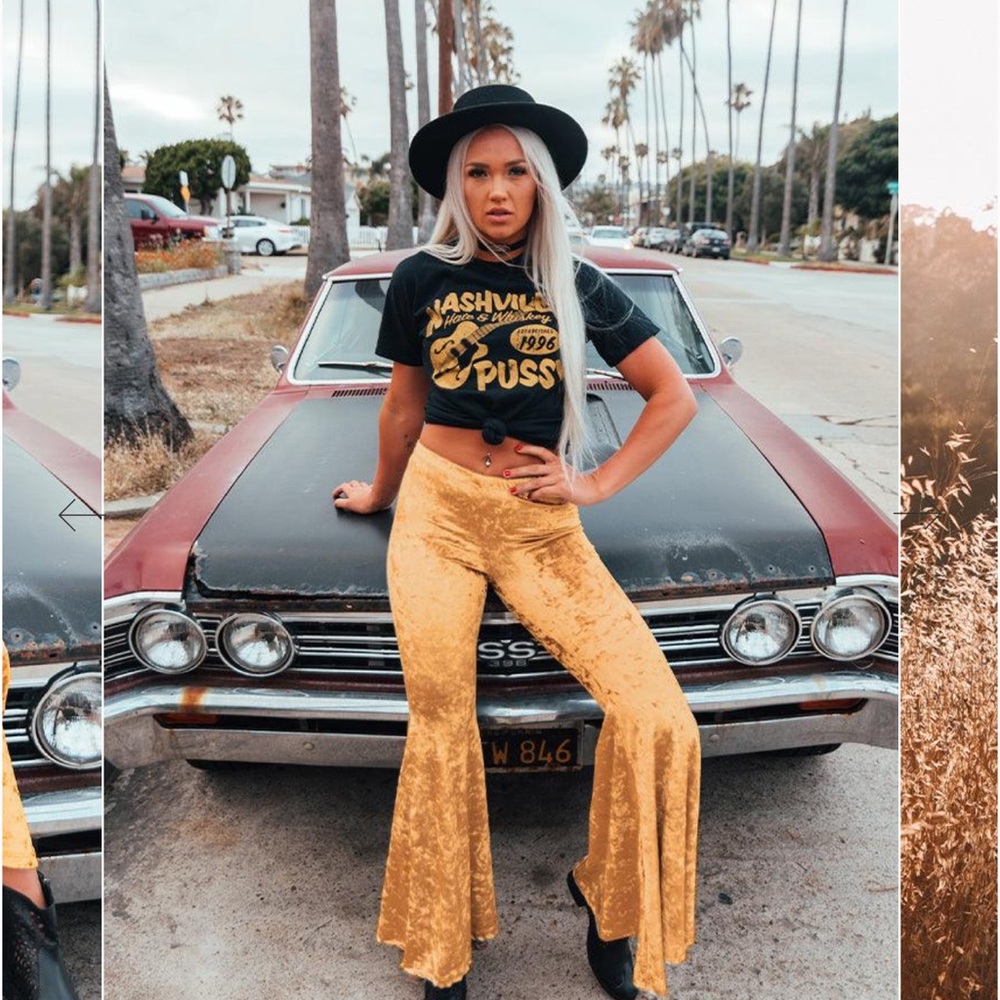 Life Clothing Co Modified Mel Mustard Velvet Flare Bell Bottoms